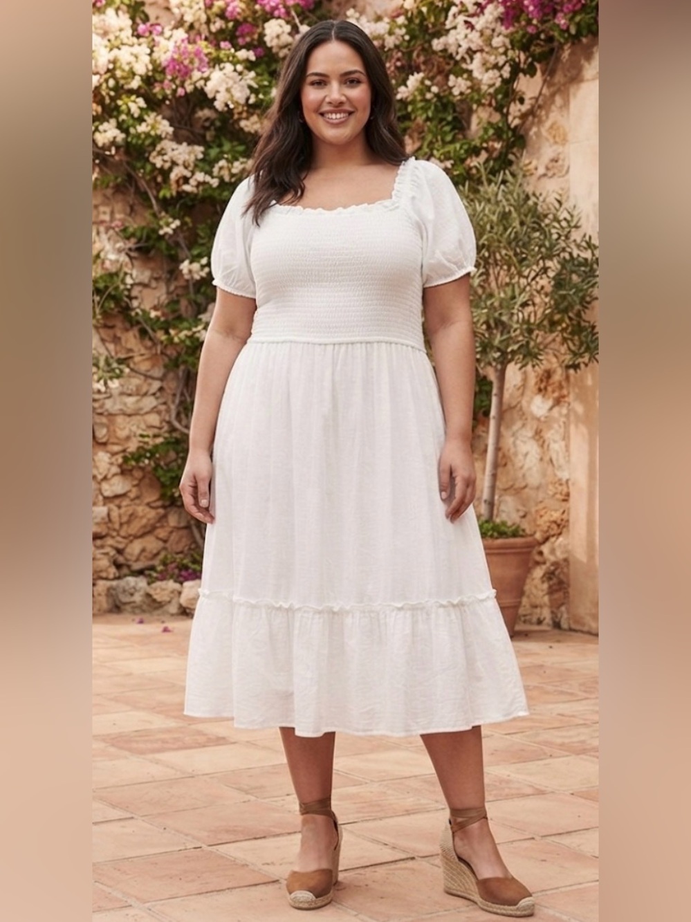 MPH Collection White Tiered Smocked Dress #8915